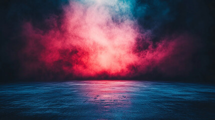 dynamic modern dance stage is illuminated by a single spotlight, casting dramatic shadows. The vibrant lighting and minimalist backdrop create a captivating atmosphere