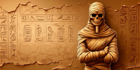 Traditional egyptian style mummy and pharaohs background for halloween