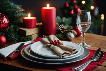 Christmas holidays table setting concept