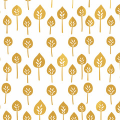 A seamless pattern featuring gold foil stylized trees against a white background. This pattern is perfect for adding a touch of elegance and nature to your designs