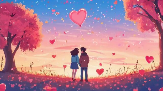 Lofi couple with heart in park 