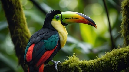 Obraz premium Emerald Toucan in Lush Rainforest