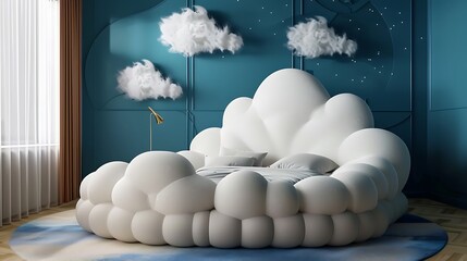 A cloud shaped bed signifying restful slumber and wonderful dreams