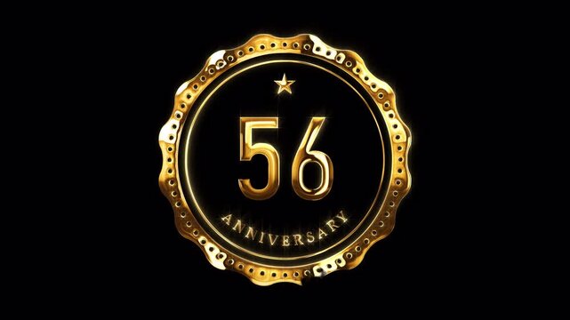 56th Anniversary Celebration. Happy 56 Years Anniversary Animation in Gold Color on the Transparent Background, Alpha Channel. Great for greetings, celebrations, events, and gifts.