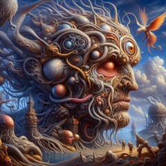 Fototapeta premium very strange photorealistic detailed illustration with deep meaning 