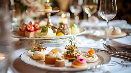 Fototapeta premium Christmas table scape elegant formal dinner table ,generative ai