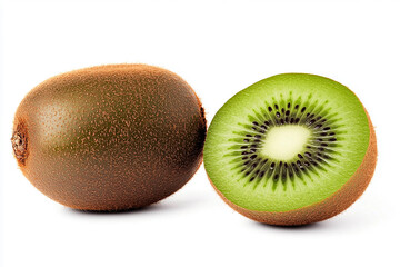 Fototapeta premium A whole kiwi and half of the fruit isolated on a white background