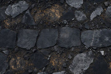 Processed collage of black stony asphalt surface texture. Background for banner, backdrop