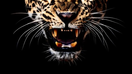 Obraz premium closeup of leopard mouth with black background 4k wildlife wallpaper 