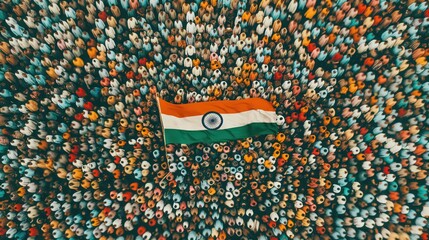 Indian Flag Over Crowded Gathering Aerial View of Unity and National Pride