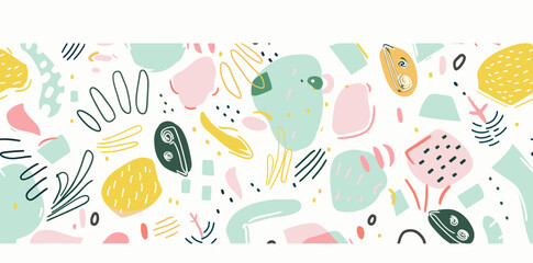 Fototapeta premium Abstract seamless pattern with hand drawn shapes and lines in pastel colors. Perfect for wallpaper textile fabric or any creative projects