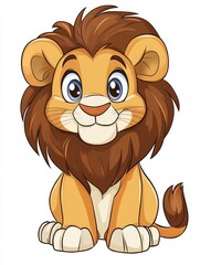 Obraz premium Cute Cartoon Lion Cub with Big Blue Eyes