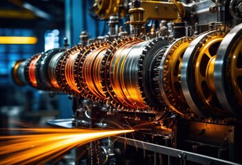 Fototapeta premium dynamic machinery action showcasing vibrant energy motion intricate components mechanical precision, automation, robotics, mechanics, engineering, technology