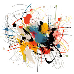 Abstract Painting with Colorful Splashes and Lines
