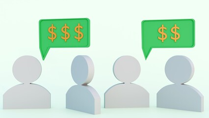 Obraz premium The 3D rendering shows human figurines engaged in a conversation about money