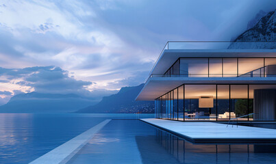 Fototapeta premium Modern high-end villa building scene background