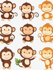 Naklejka premium Cute Cartoon Monkeys Illustration