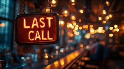 Sign that reads  &ldquo;LAST CALL&rdquo; - bar - lounge - club - restaurant - Glass jar&rdquo; tavern - wooden sign - rustic - happy hour 