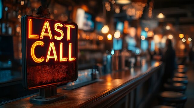 Sign that reads  “LAST CALL” - bar - lounge - club - restaurant - Glass jar” tavern - wooden sign - rustic - happy hour 