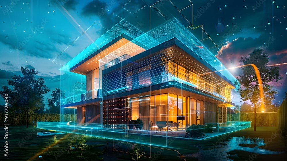 Poster a smart building with automated energy management systems optimizing usage and reducing peak loads, 