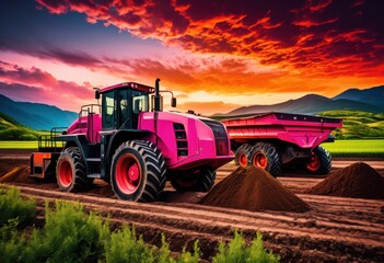 Obraz premium powerful machinery operating amidst stunning natural landscapes majestic lush greenery vibrant sky, aerial, agriculture, beauty, cloud, construction