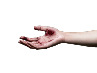 A close-up of a hand showing a bloody wound, symbolizing pain, struggle, and vulnerability.