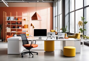 Fototapeta premium contemporary product display minimalist office environment highlighting innovative designs functional aesthetics, modern, sleek, furniture, workspace