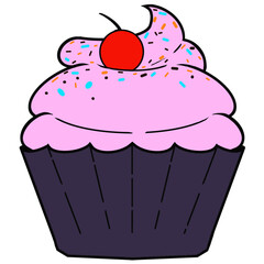 A cupcake with a cherry on top and sprinkles