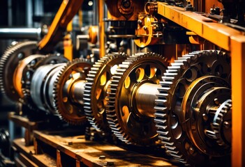 Obraz premium powerful industrial machinery operating under bright intense lighting showcasing intricate details dynamic movement, equipment, technology, mechanism