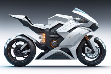 a white super sports motorcycle on a gray background. ai generative