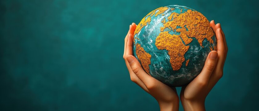 Labor Day poster, globe surrounded by linked arms, flat design illustration