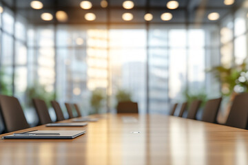 Empty Conference Room with City View and Blur Background