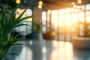 Leafy Green Plant in Softly Lit Office with Blur Background
