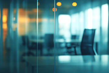 Glass-Walled Conference Room with Office Chairs and Blur Background