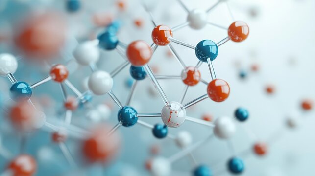 Intricate network of amino acid molecules in soft focus, representing chemical bonds and molecular structure, AI-generated