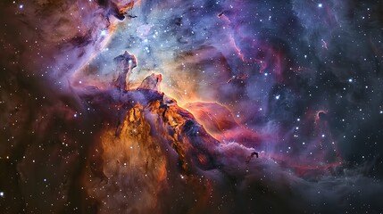 Celestial Symphony. Vivid portrayal of a colorful nebula in the vast expanse of space