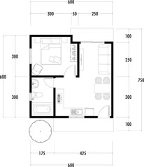 Architecture plan with furniture. home floor plan, isolated on white background, stock illustration.