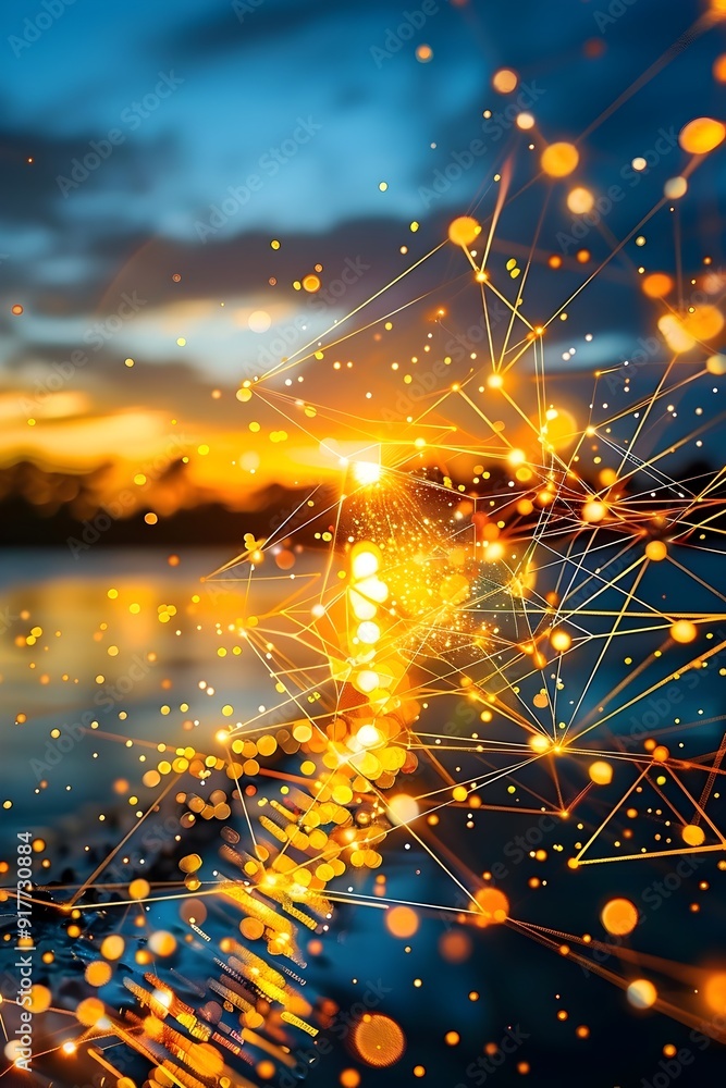 Poster abstract network connection with bokeh lights.