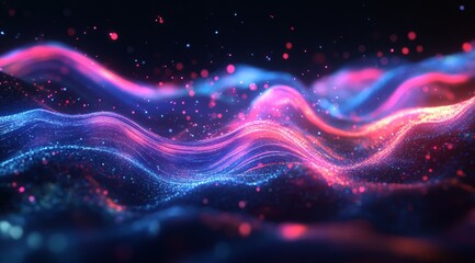 Fototapeta premium Abstract background with wavy lines and bright glowing lights.