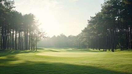 Fototapeta premium The beautiful golf course with morning sunshine.