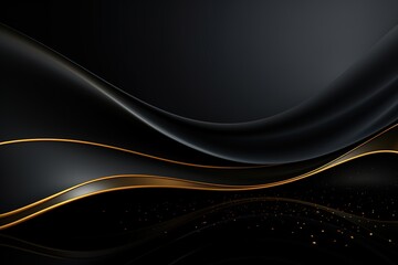 Abstract black and gold wavy background with glitter.