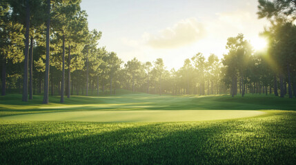 Obraz premium The beautiful golf course with morning sunshine.