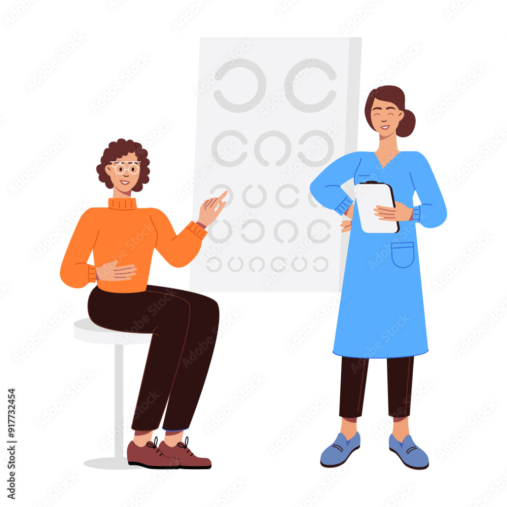 Poster character based flat illustration of eye test