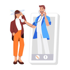 A flat character illustration of online checkup 

