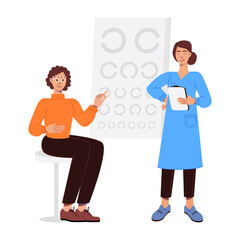 Character based flat illustration of eye test 

