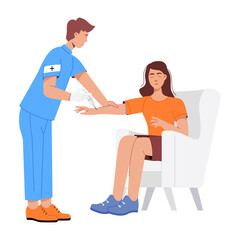 Doctor giving vaccine dose to patient, flat illustration 

