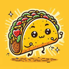 Cartoon groovy fast food tacos cheerful character. Mexican cuisine street cafe snack cartoon funny mascot, cheerful groovy isolated vector personage. Fast food meal or takeaway tacos happy character