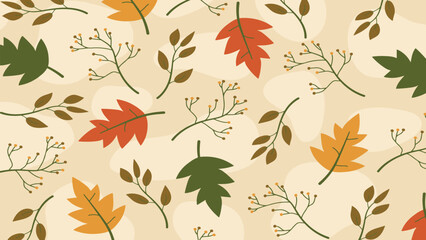 Fototapeta premium Autumn leaves fall background illustration. Beautiful autumn scenery background, Autumn fall season background illustration vector.