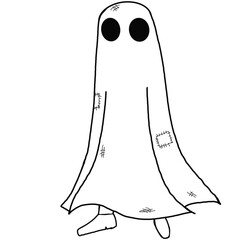 A ghostly figure with a creepy face and torn clothing