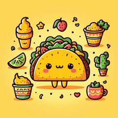 Cartoon groovy fast food tacos cheerful character. Mexican cuisine street cafe snack cartoon funny mascot, cheerful groovy isolated vector personage. Fast food meal or takeaway tacos happy character